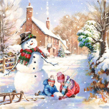 Diamond Painting Spelen in de sneeuw met Ronde steentjes 100x100 - Beste Kwaliteit